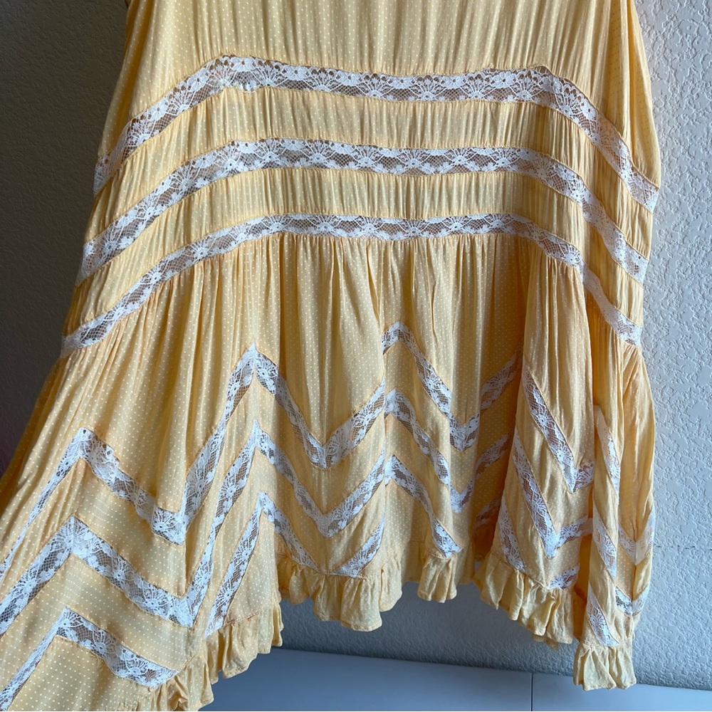 ✨Free People Intimately | Lemon Yellow Voile and Lace Trapeze Slip Dress - Picture 7 of 16